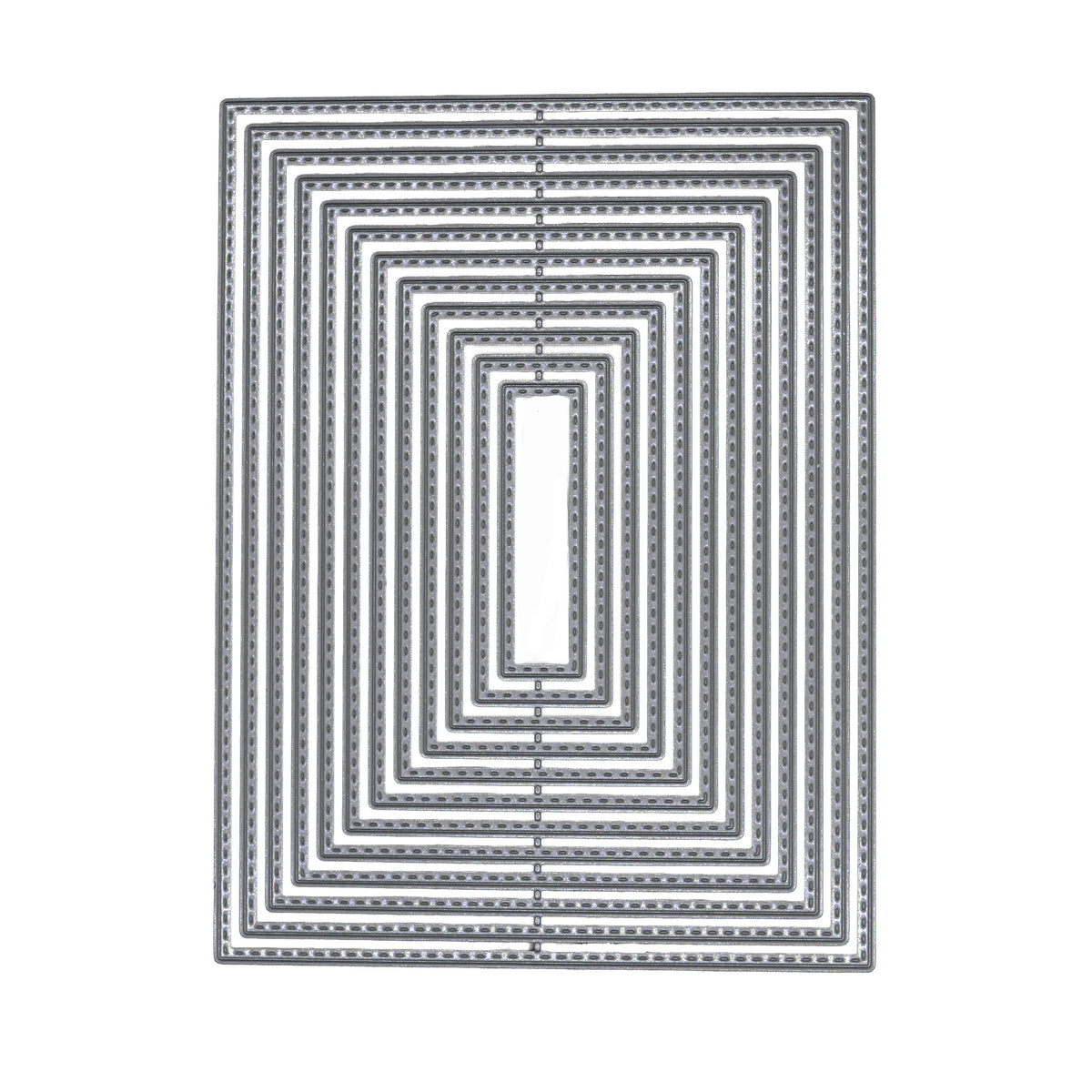 Set of 12 large stitched rectangle nesting metal cutting dies arranged together on a white background.