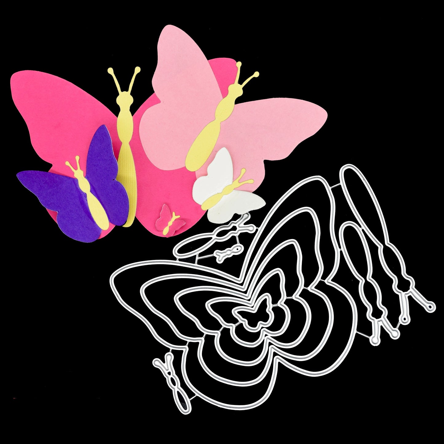 Layered butterfly die cut examples in coloured card
