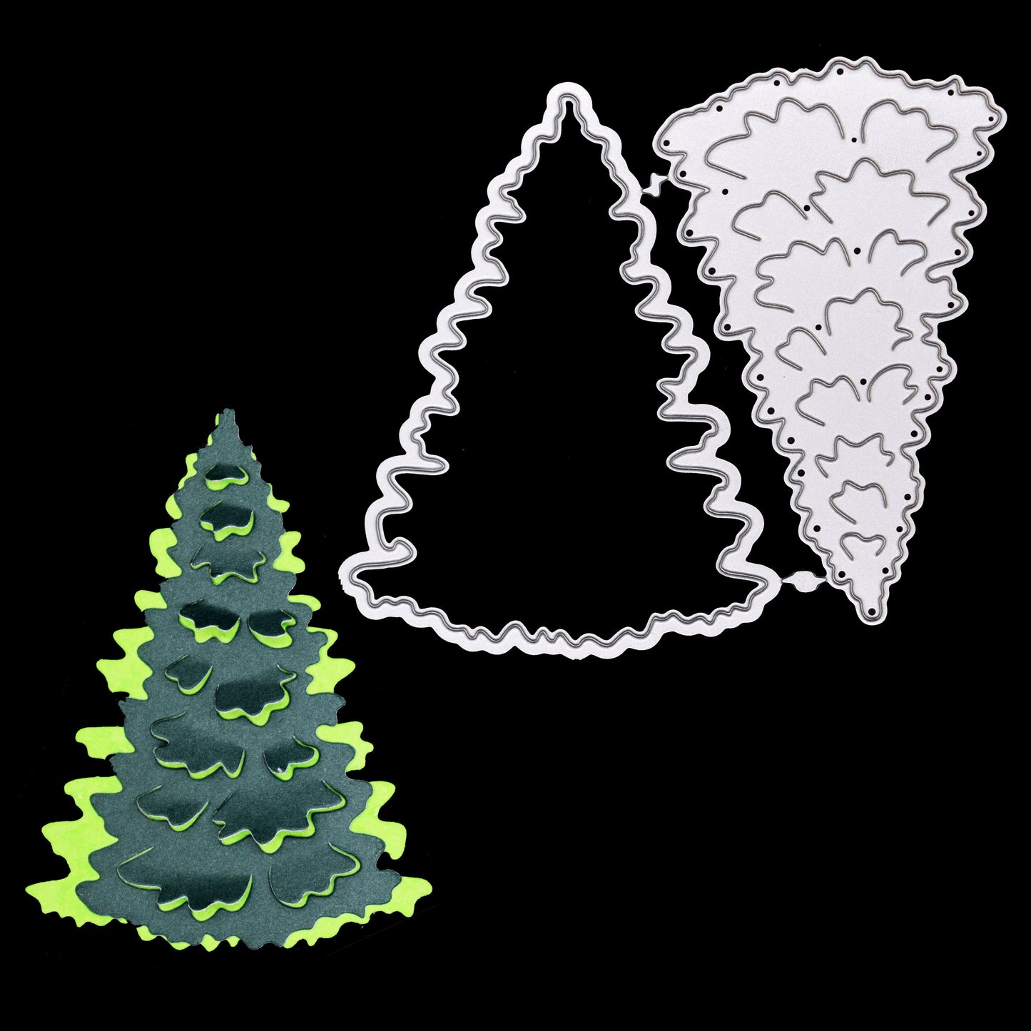 Layered Christmas tree die set with finished 3D tree example for papercrafts