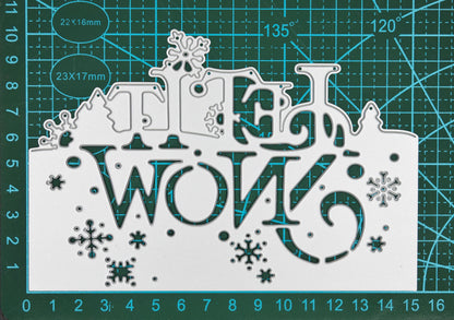 Let it snow metal cutting die size reference on cutting mat for card making