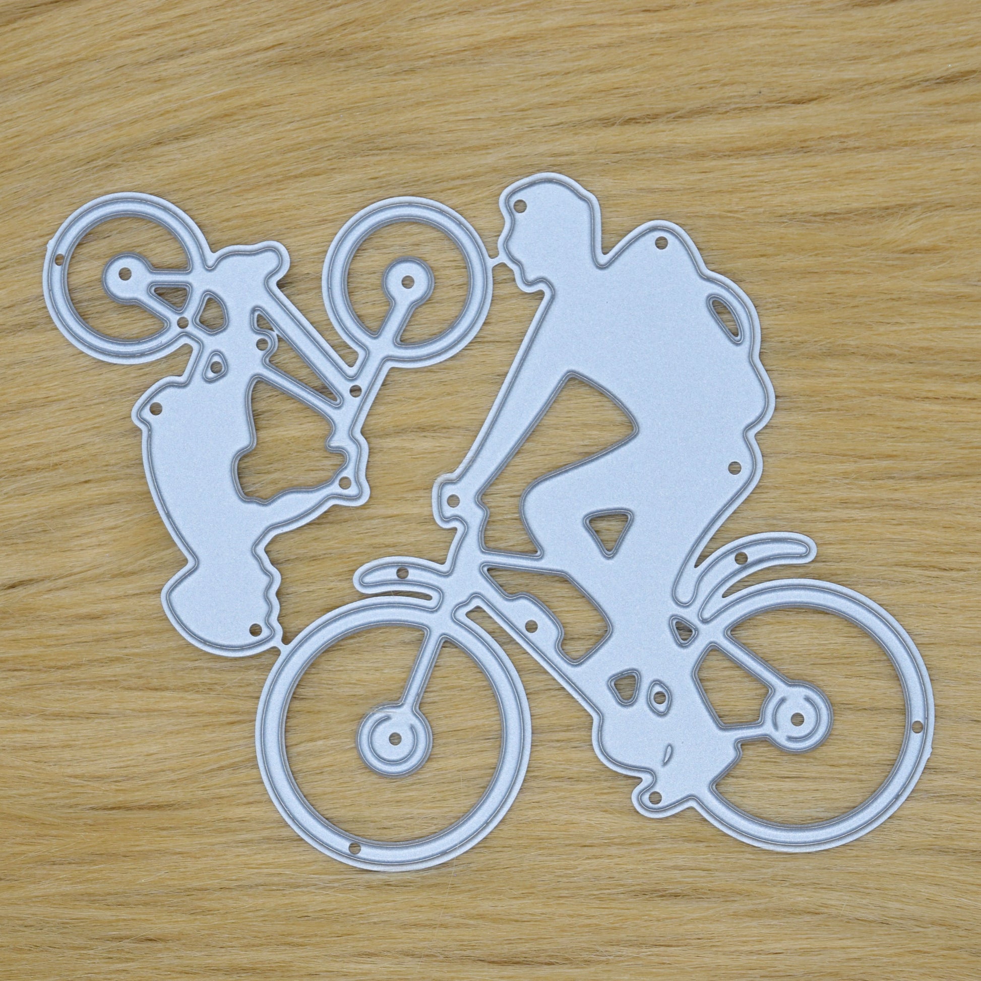 Man and child bicycle metal cutting die with family cycling silhouette design for handmade cards and papercraft projects