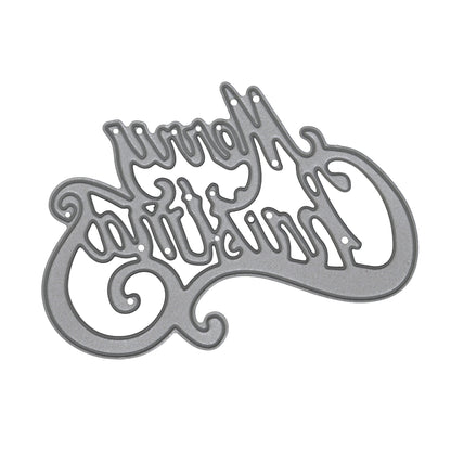 Merry Christmas metal cutting die on a white background, showing the cutting face of the decorative script design.