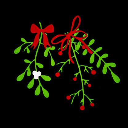 Green mistletoe and foliage paper cuts with red berries and bows created using Christmas metal cutting dies.