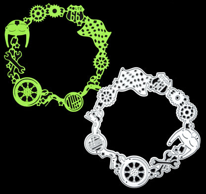 Motorbike circular frame metal cutting die with green example