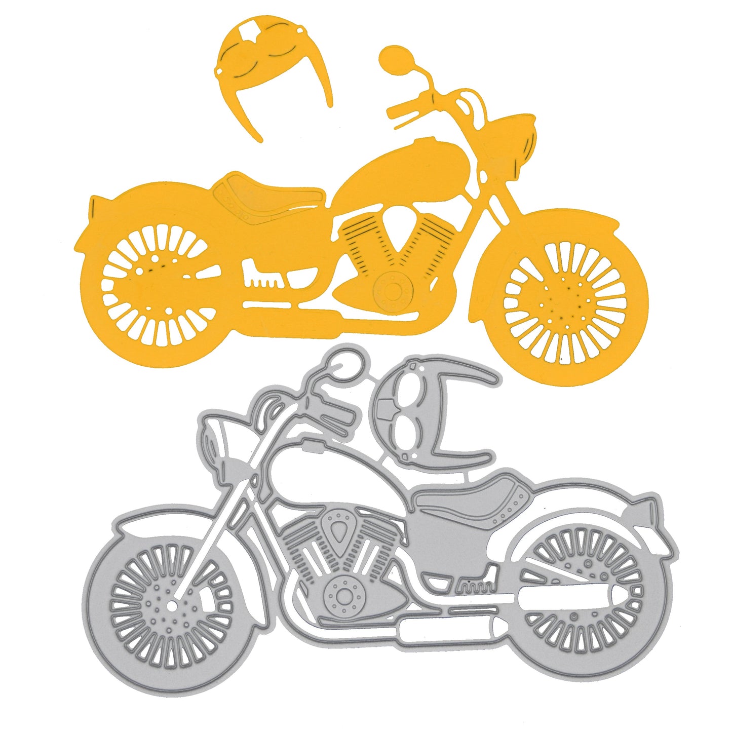 Motorcycle die cut example with helmet and bike detail