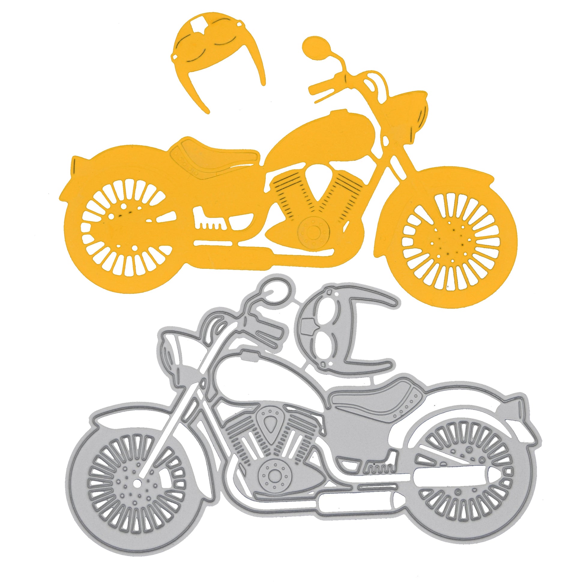 Motorcycle die cut example with helmet and bike detail