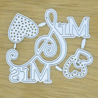 Mr and Mrs sentiment metal cutting die with decorative ampersand and heart details for wedding and anniversary card making
