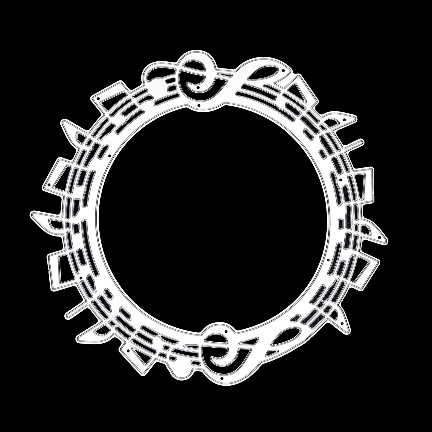 Music notes circular frame metal cutting die on black background