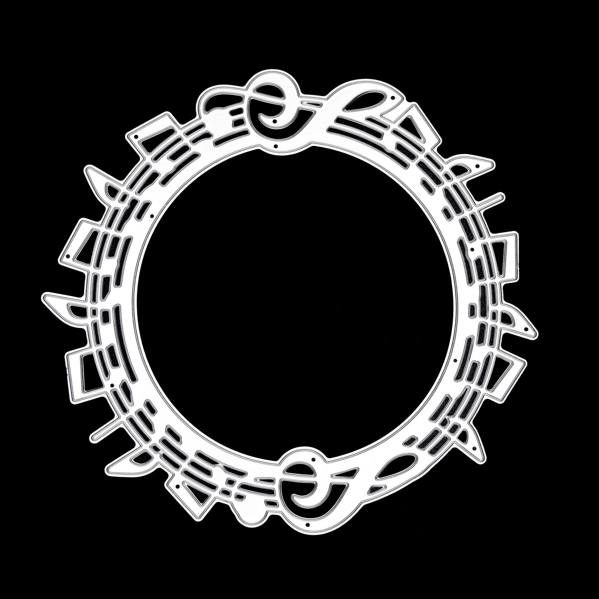Music notes circular frame metal cutting die on black background