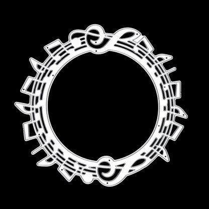 Music notes circular frame metal cutting die on black background