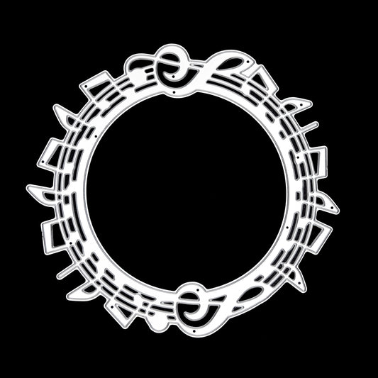 Music notes circular frame metal cutting die on black background