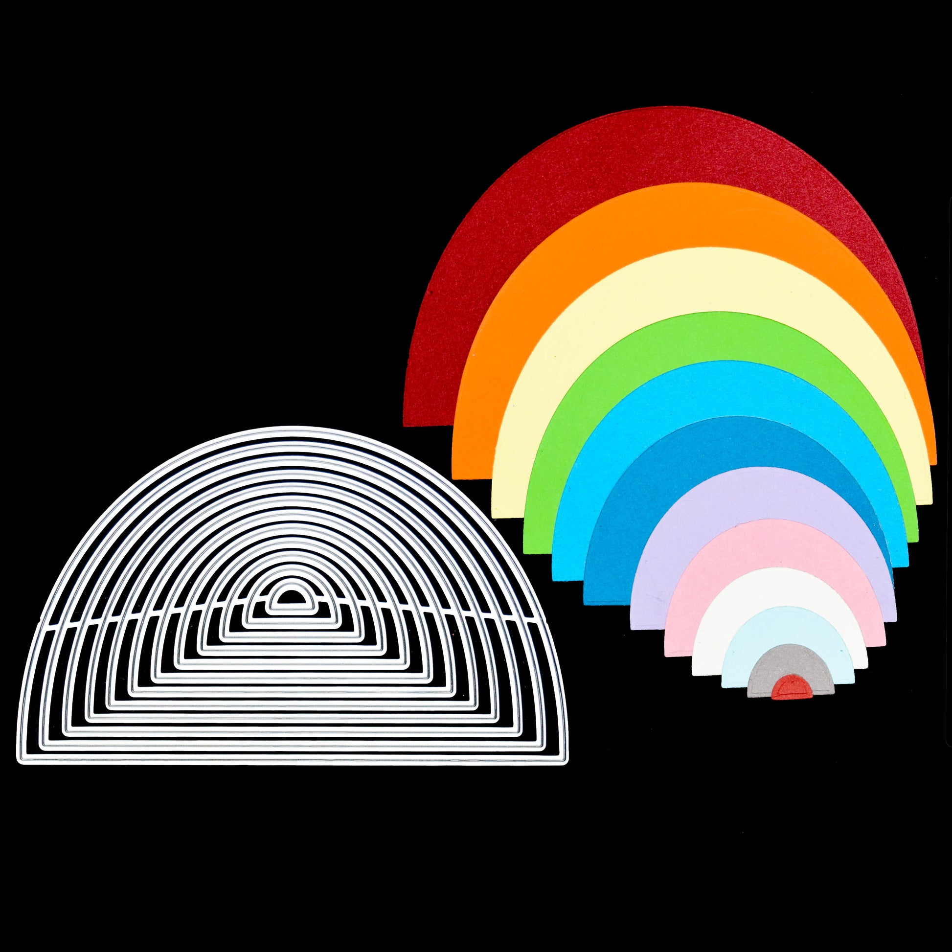 Nesting semicircle metal cutting dies with layered rainbow cut example
