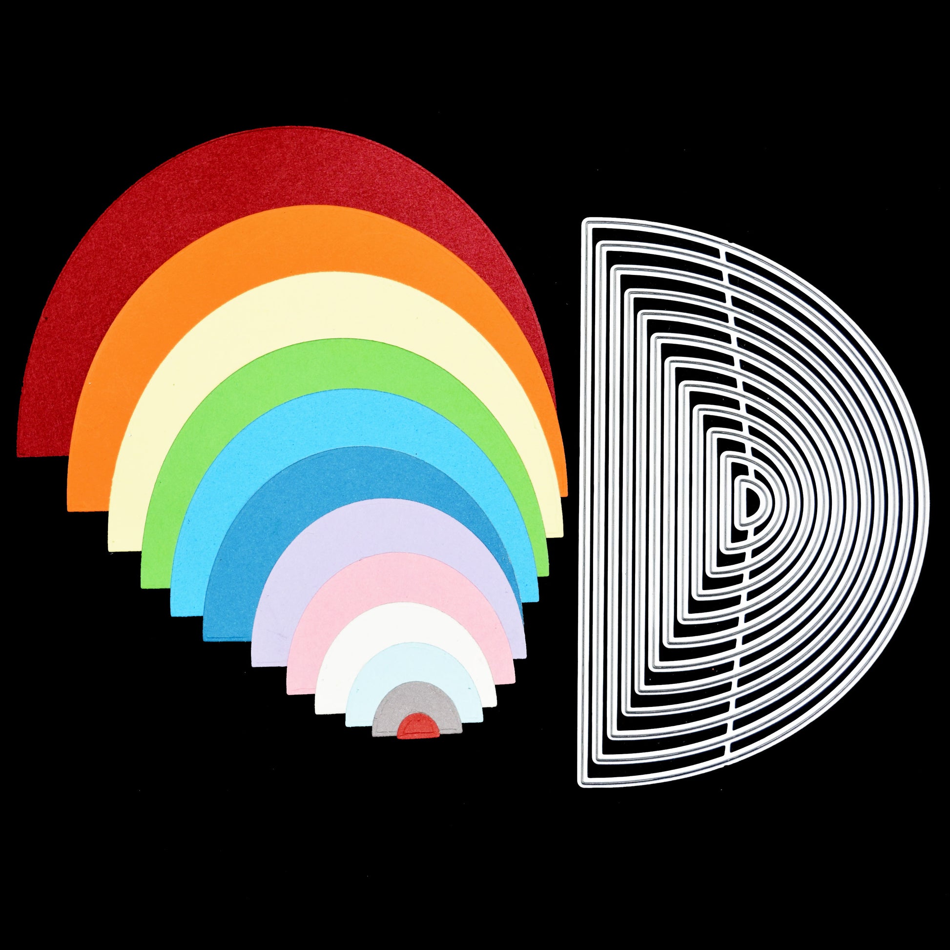 Nesting semicircle metal cutting dies with layered rainbow cut example