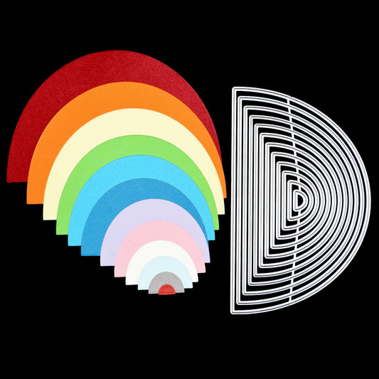 Nesting semicircle metal cutting dies with layered rainbow cut example