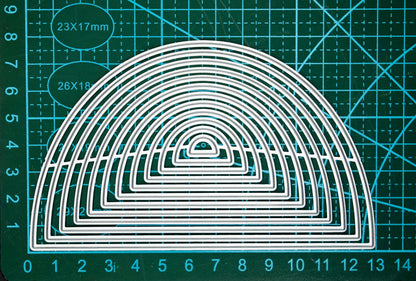 Nesting semicircle metal cutting dies size reference on cutting mat