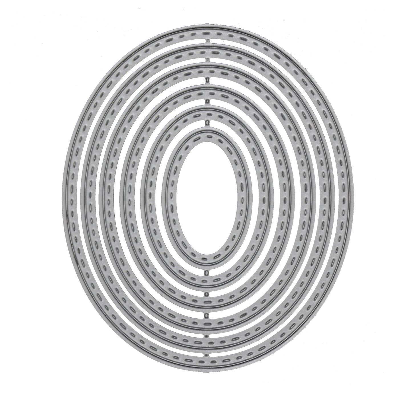 Nesting stitched oval dies set showing all 6 sizes for layered card making and papercraft
