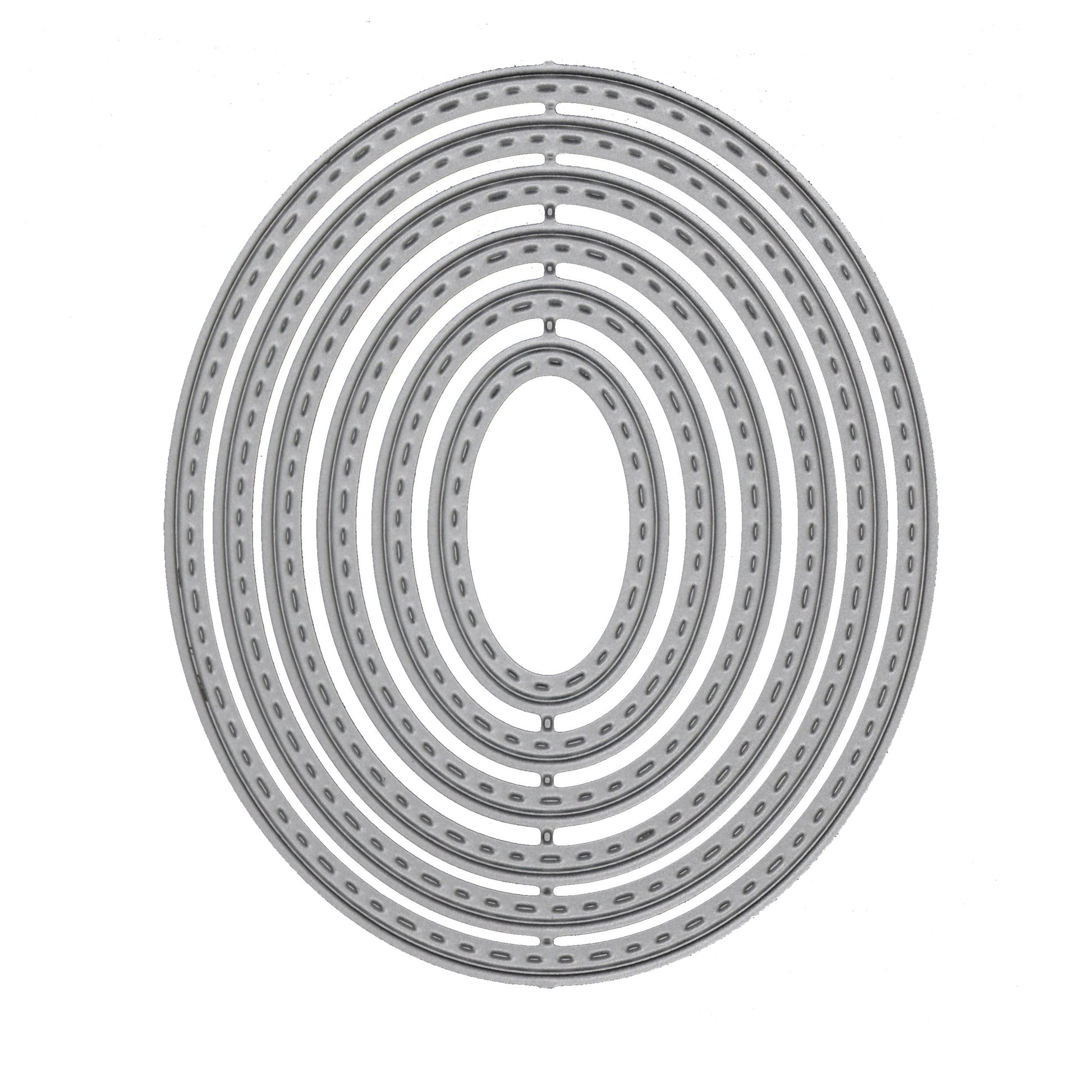Nesting stitched oval dies set showing all 6 sizes for layered card making and papercraft