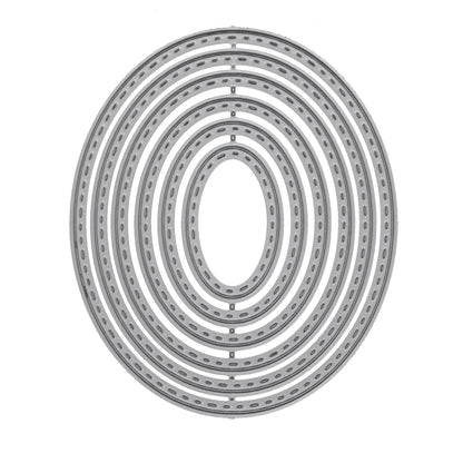 Nesting stitched oval dies set showing all 6 sizes for layered card making and papercraft