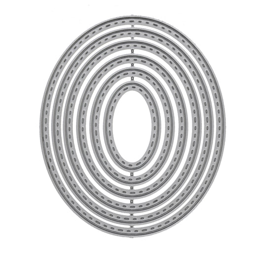 Nesting stitched oval dies set showing all 6 sizes for layered card making and papercraft