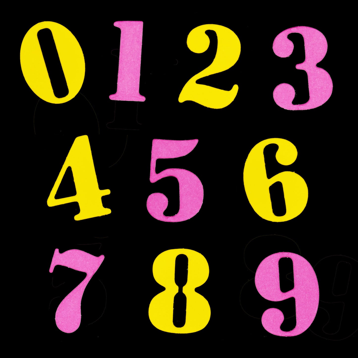 Colourful decorative number die cuts from 0 to 9 for birthday cards scrapbook pages and party crafts