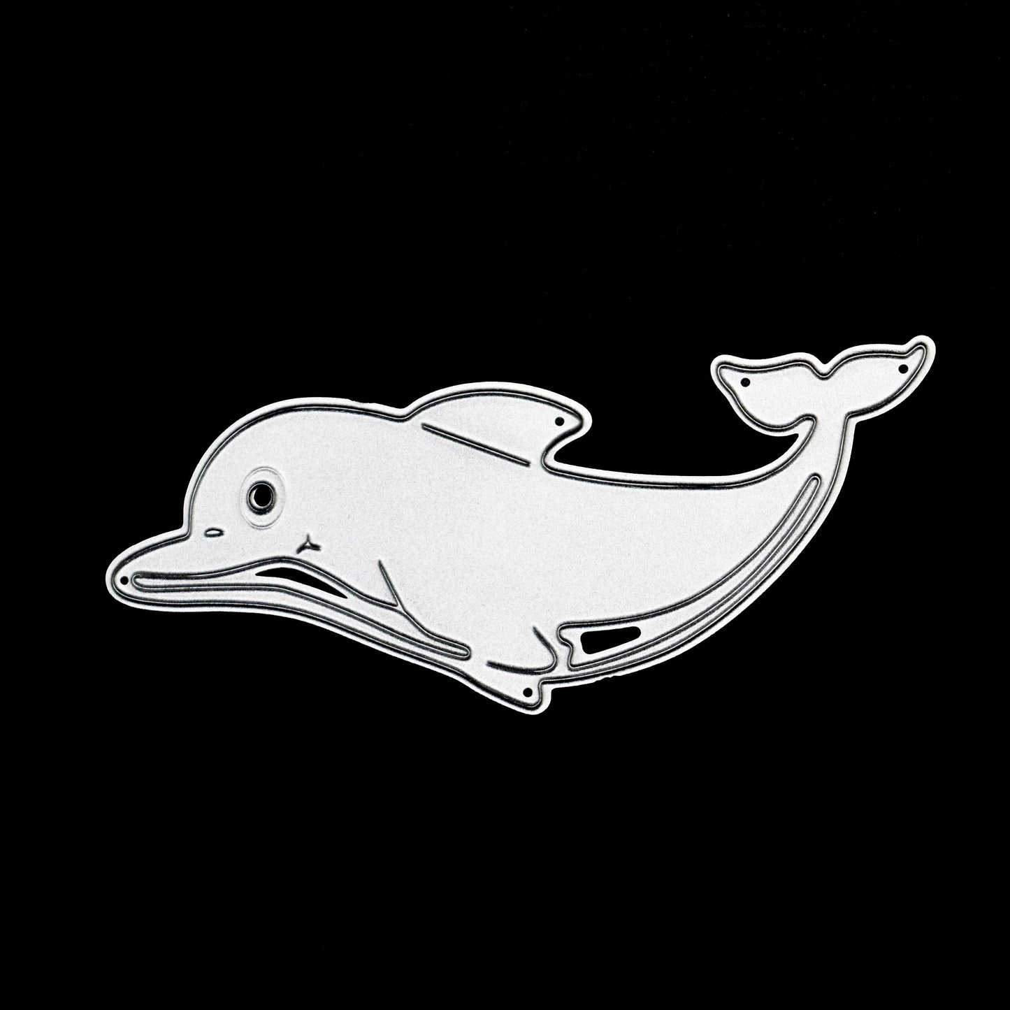 Ocean dolphin metal cutting die showing embossed detail and separate tail piece