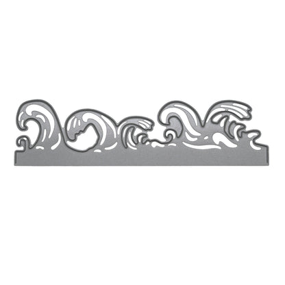 Ocean waves border metal cutting die shown on a plain light background with the full embossed edging design visible