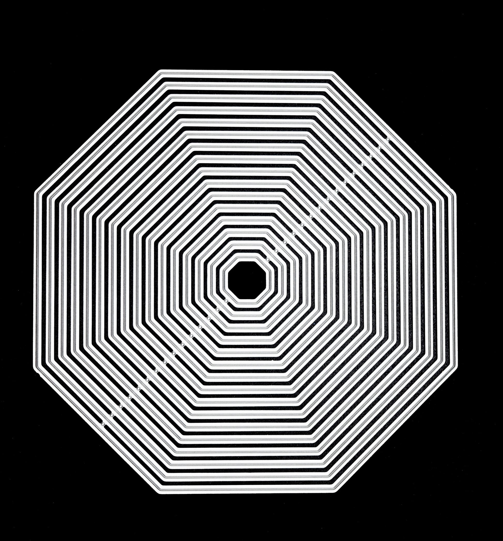 Octagon metal cutting dies nesting set on black background