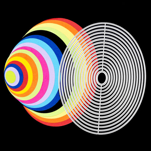 Oval nesting dies set with layered rainbow paper cut examples