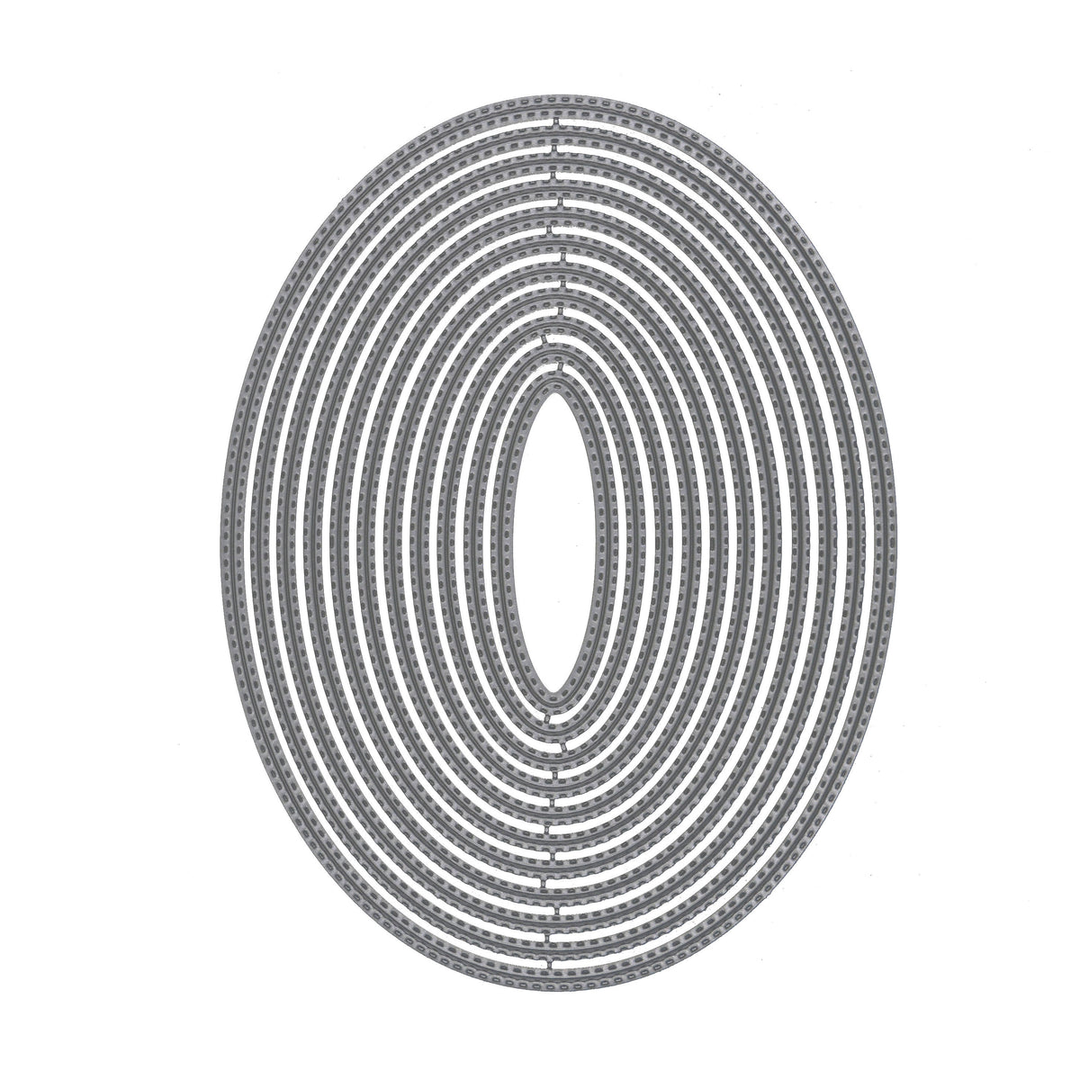Large double stitched oval nesting metal cutting dies shown clearly on a white background.