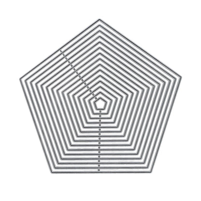 Set of 15 plain pentagon nesting metal cutting dies displayed on a clean white background for card making and papercraft projects.