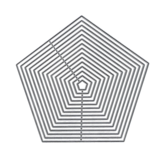 Set of 15 plain pentagon nesting metal cutting dies displayed on a clean white background for card making and papercraft projects.