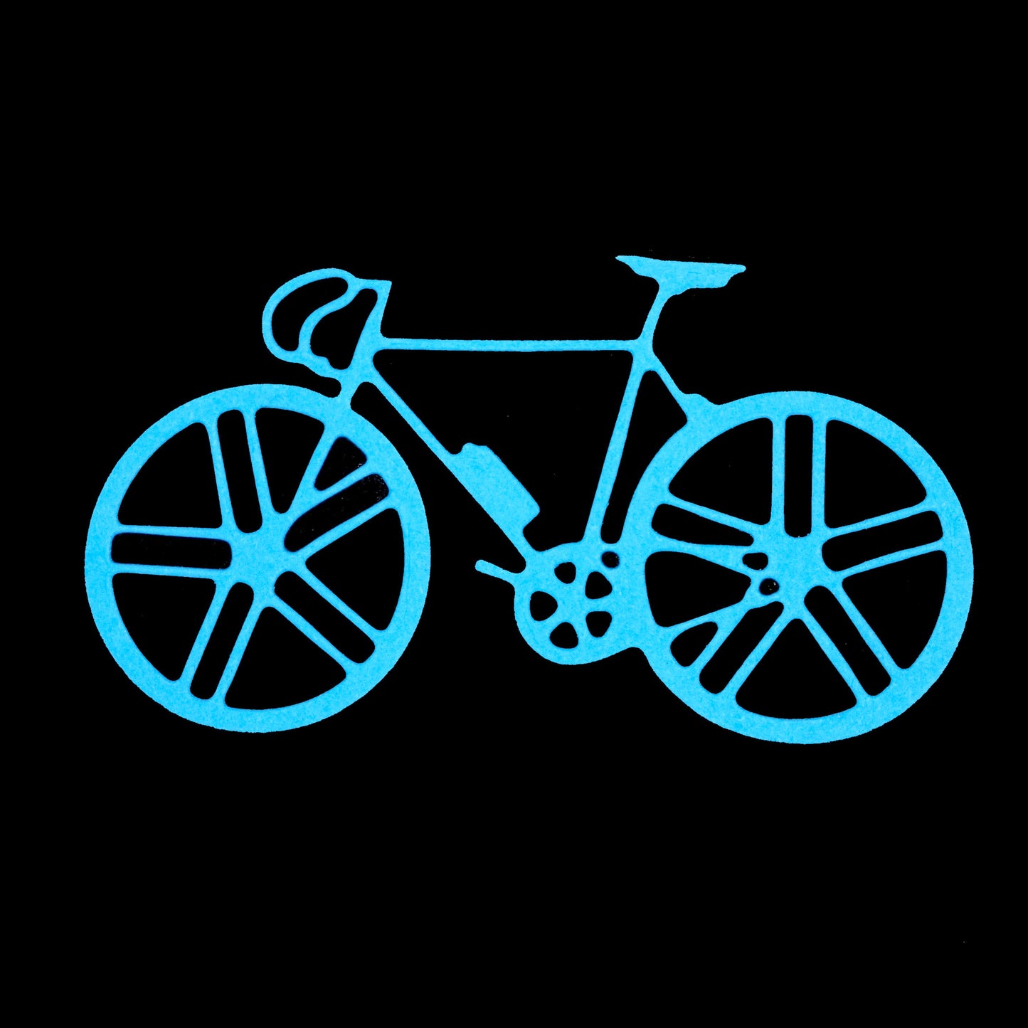 Finished blue racing bicycle cut shown on a black background for cycling-themed cards, scrapbook pages and papercraft projects.