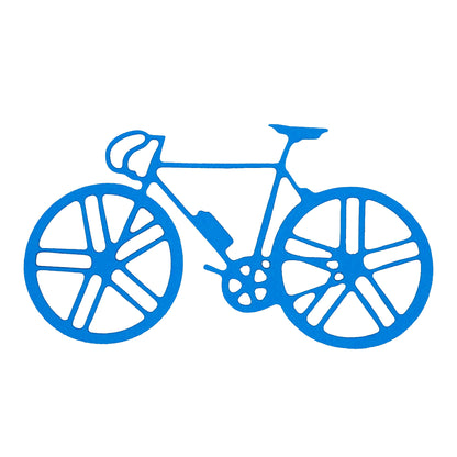 Finished blue racing bicycle cut displayed on a white background for handmade cards, scrapbook layouts and cycling-themed papercraft.