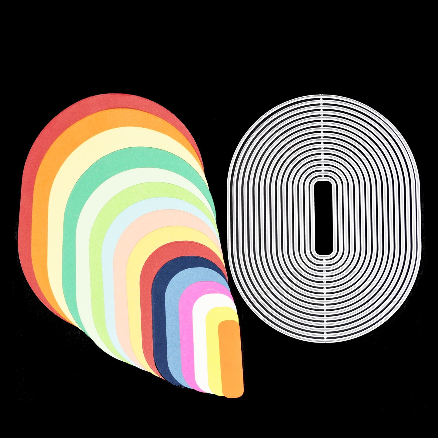 Oval rectangle nesting dies with layered rainbow card making example