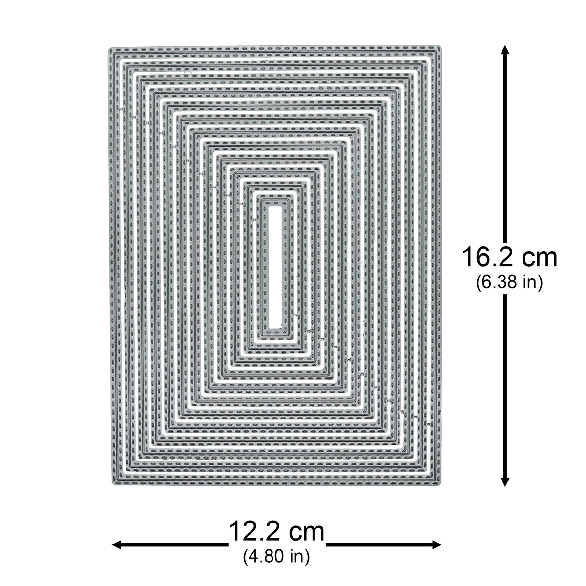Large rectangle double stitched nesting metal cutting die set with largest size shown as 16.2 by 12.2 cm