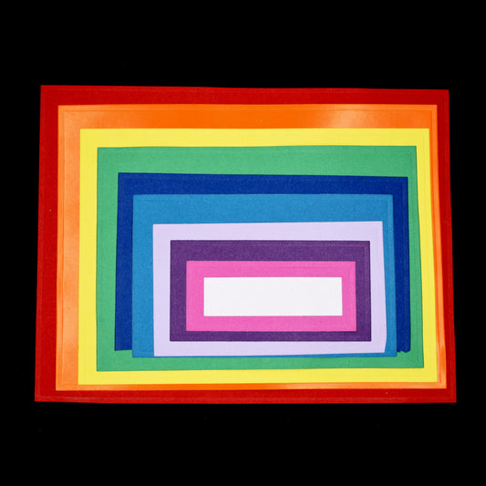 Layered rectangle die cut panels created with plain nesting metal cutting dies for card making