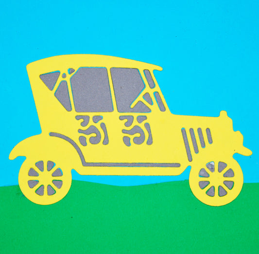 Yellow vintage retro car die cut example for card making projects