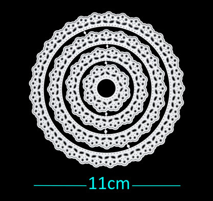 Round lace patterned nesting metal cutting dies set on black background