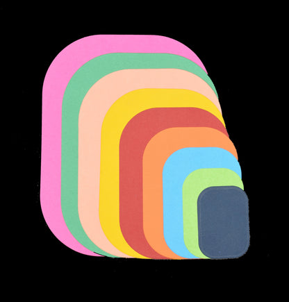 Graduated rounded rectangle die cut shapes cut from coloured cardstock