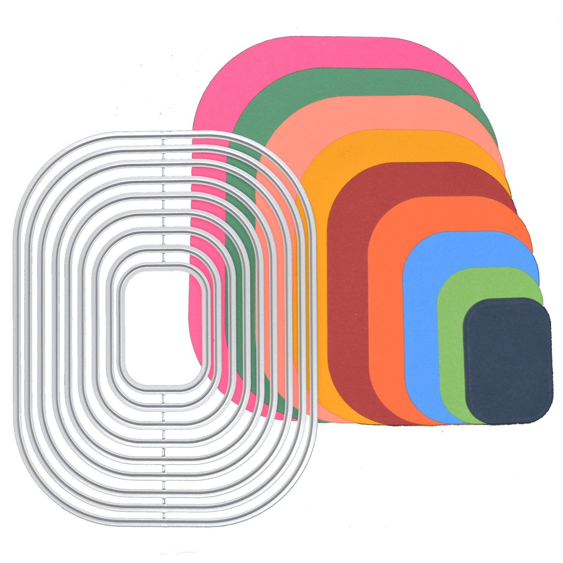 Nested rounded rectangle die cut shapes created with metal cutting dies for card making