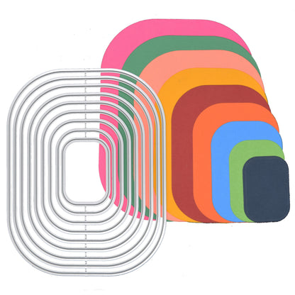 Nested rounded rectangle die cut shapes created with metal cutting dies for card making