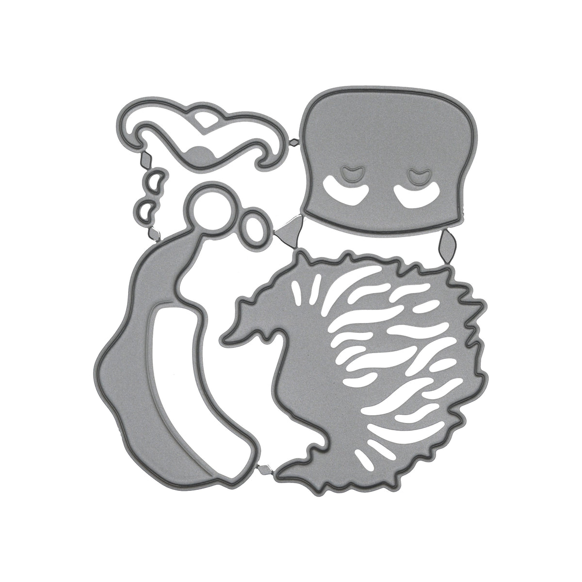 Santa face metal cutting die set on a white background, showing the hat, face, moustache and beard elements for card making.