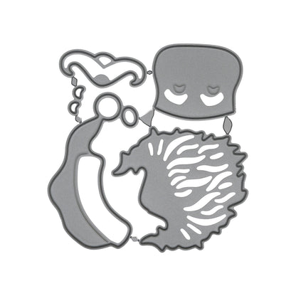 Santa face metal cutting die set on a white background, showing the hat, face, moustache and beard elements for card making.