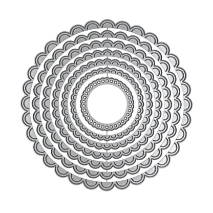 Scalloped circle nesting metal cutting dies isolated on white background for product display