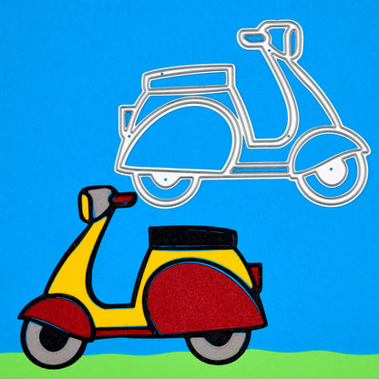 Scooter metal cutting die with coloured cardstock example for card making