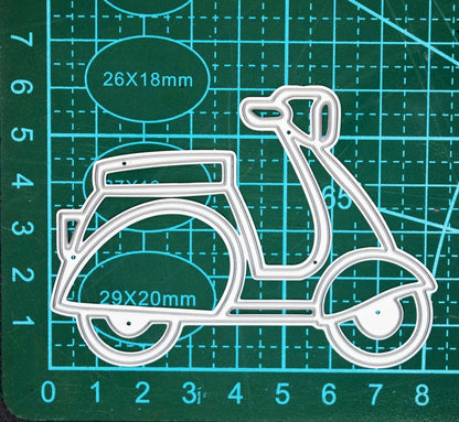 Scooter metal cutting die size reference on cutting mat for card making