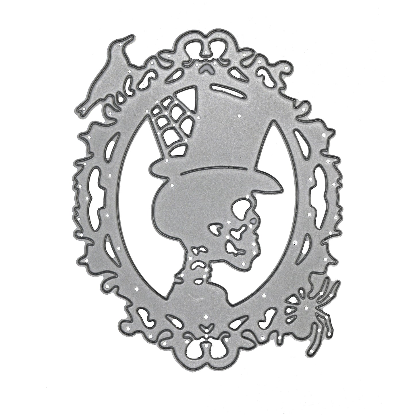 Skull with top hat Halloween metal cutting die with gothic ornamental frame