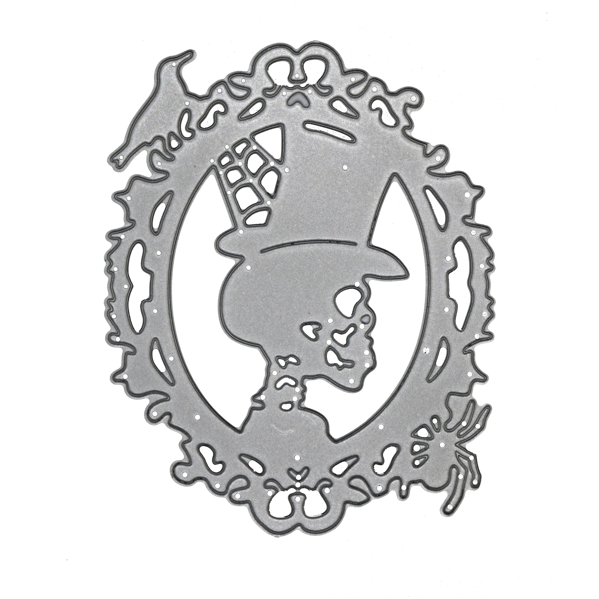 Skull with top hat Halloween metal cutting die with gothic ornamental frame