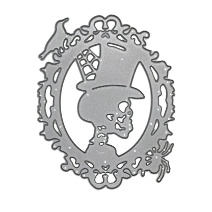 Skull with top hat Halloween metal cutting die with gothic ornamental frame