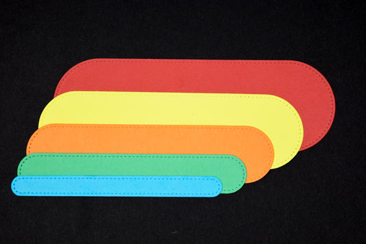 Slimline oval stitched panels cut from coloured cardstock for card making and layering